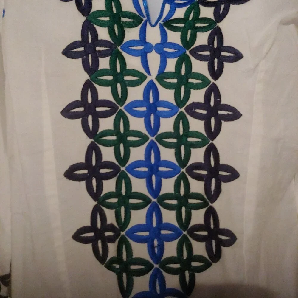 Jude Connally Embroidered 3/4 Sleeve White Lightweight Shift Dress S - Picture 6 of 11